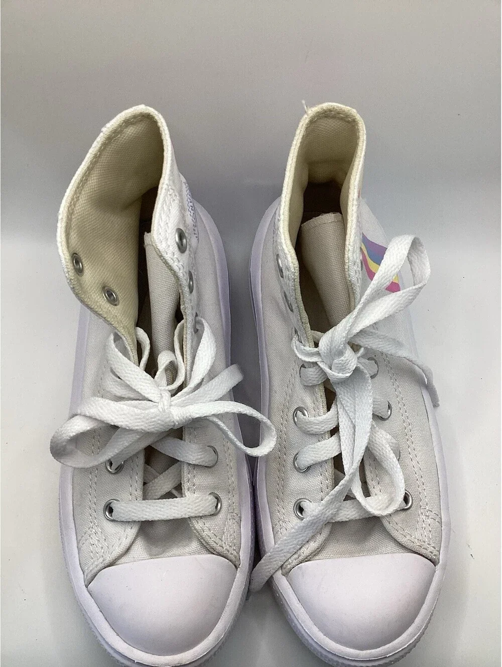 Converse All Star Platform Shoes Kids Size 3 White Rainbow High Top
